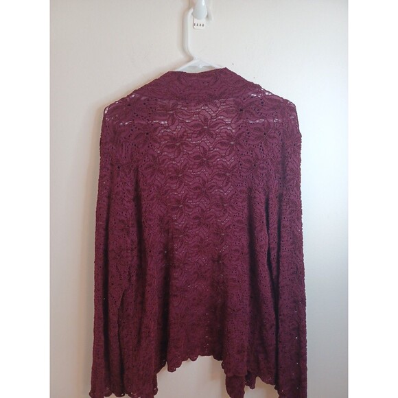 Brittany Black Open Front Cardigan XL Burgundy Lace Longsleeve Boho Lagenlook - Picture 7 of 8